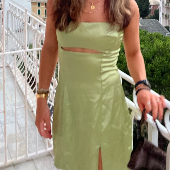 Princess Polly Satin Mini Dress in Sage Green - Picture 4 of 4